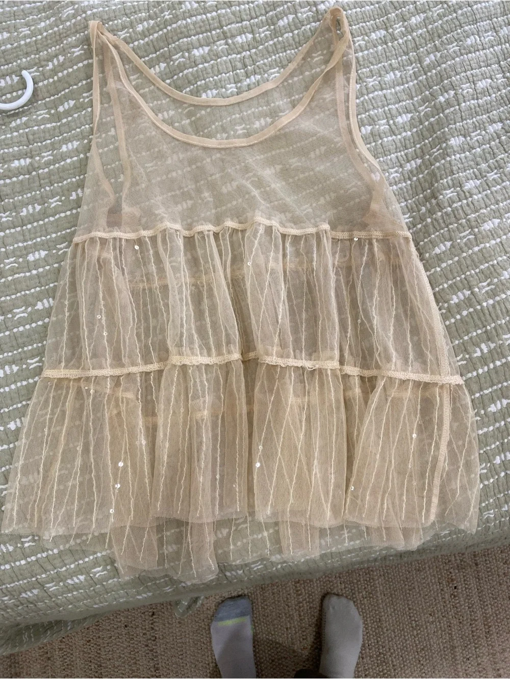 Sheer Tiered Ruffle Tank Top - Cream - Picture 1 of 2